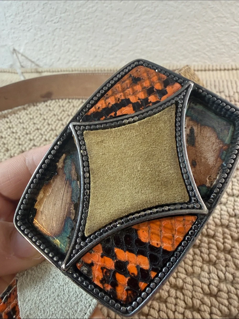 Tanner Italy Genuine Leather Patchwork Snake Print Belt